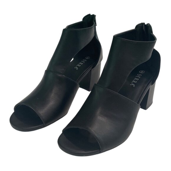 Serra Womens Y2K Black Open Toe Block Chunky  Heel Ankle Boots Size 9 - Picture 1 of 5